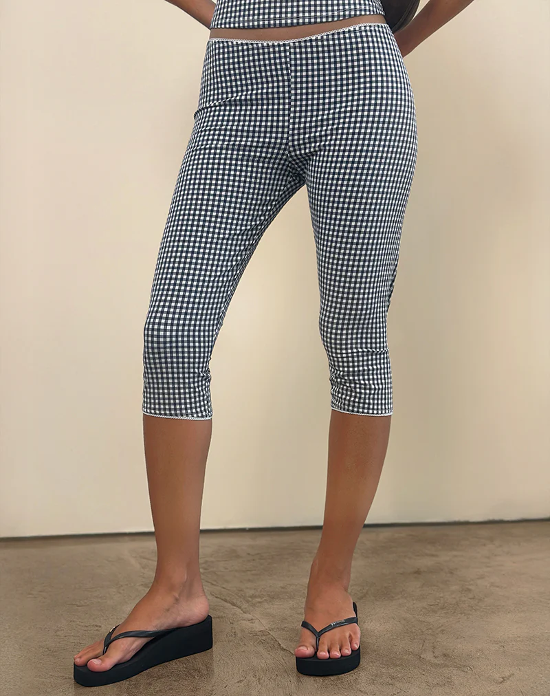 Tuka Capri Trousers in Seersucker Gingham Navy - Image 2