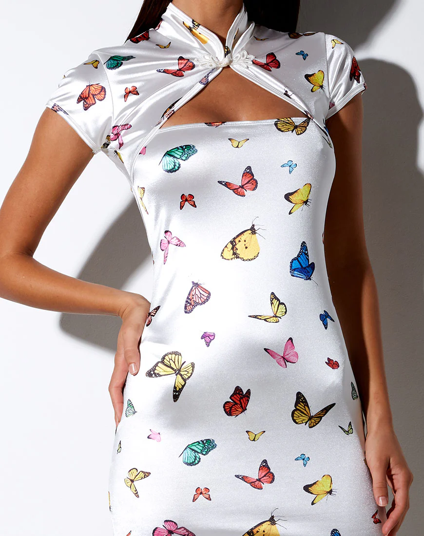Tuli Bodycon Dress in Cream Butterfly - Image 2