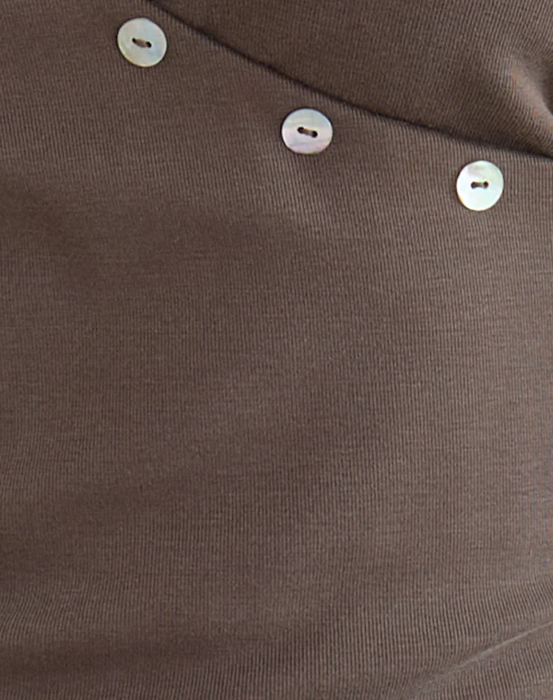 Tulia Button Vest Top in Brown - Image 6