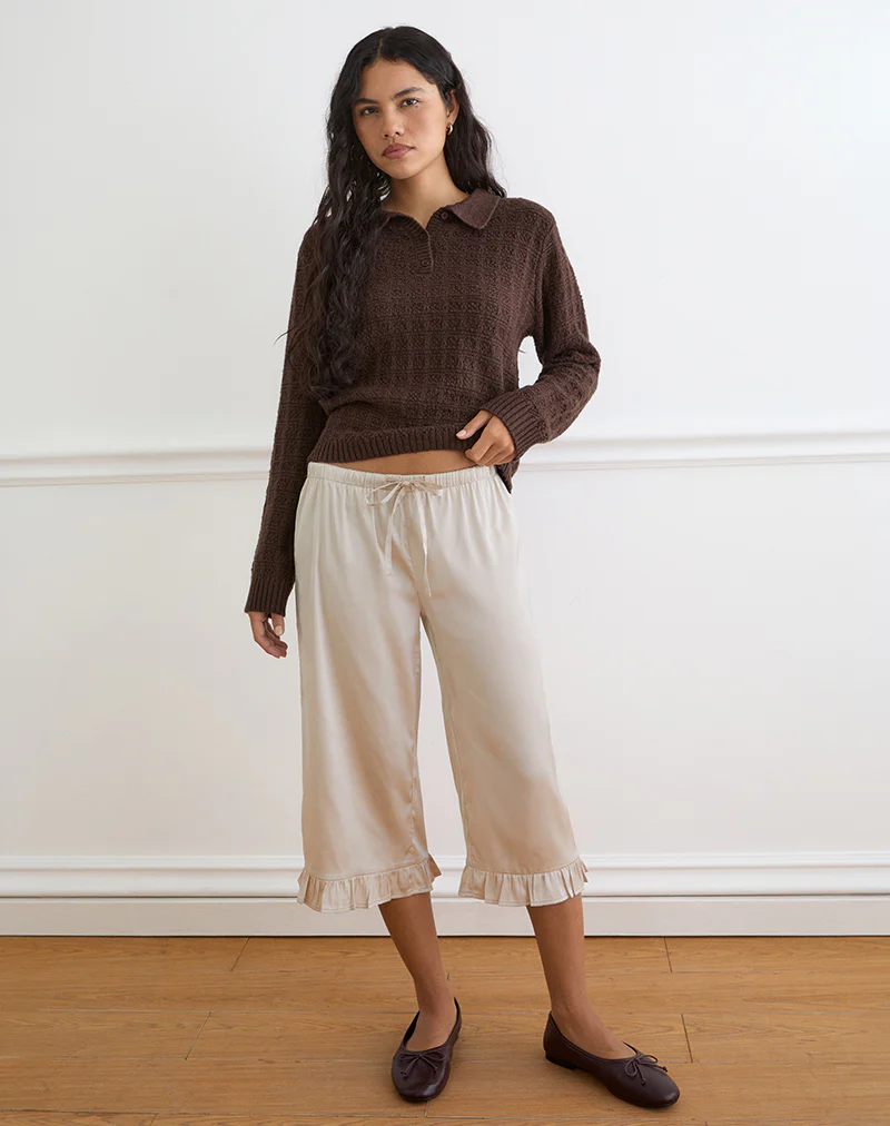 Tunelia Capri Trouser in Satin Champagne - Image 2