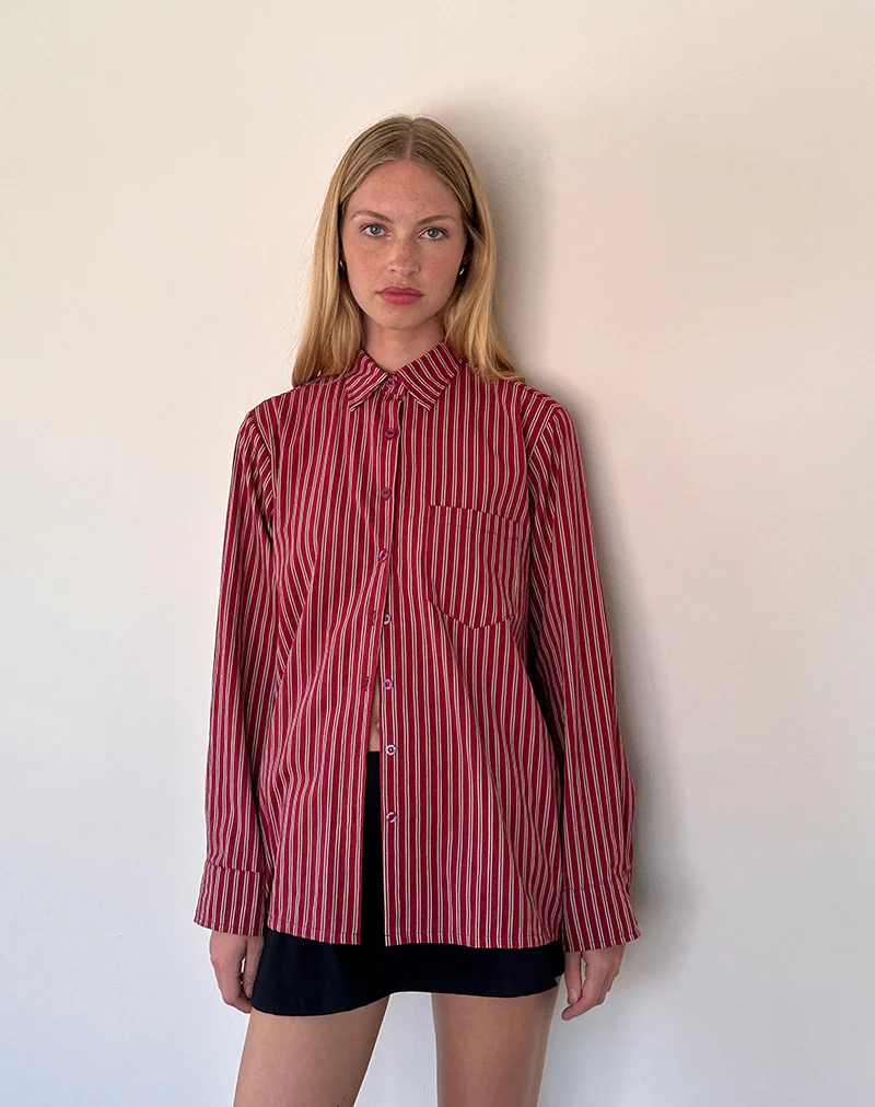Turner Oversized Shirt in Maroon Stripe - Image 2