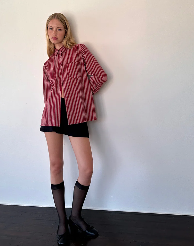 Turner Oversized Shirt in Maroon Stripe - Image 3