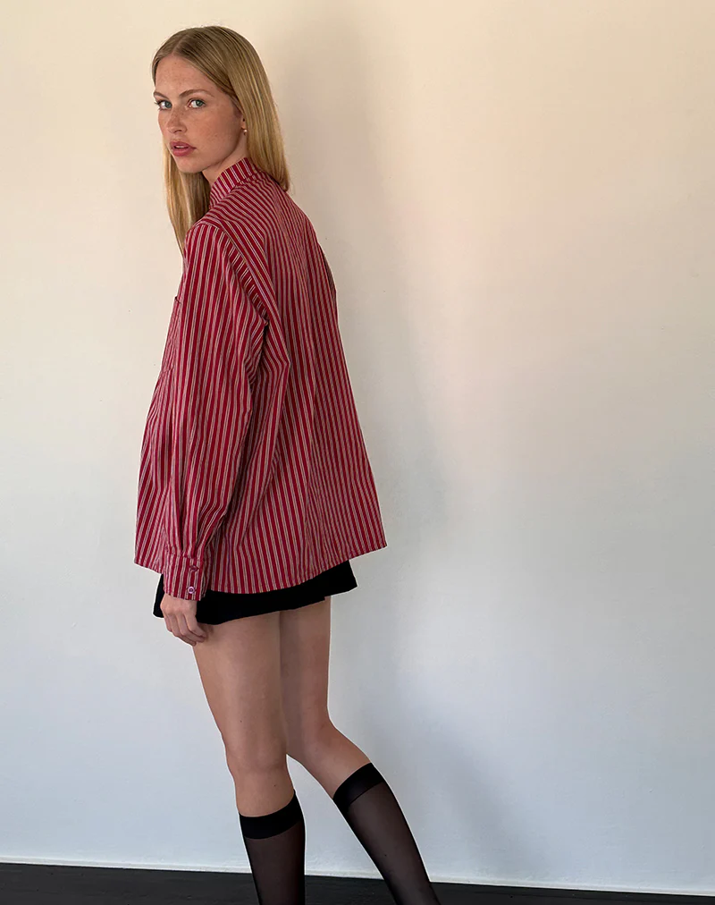 Turner Oversized Shirt in Maroon Stripe - Image 4