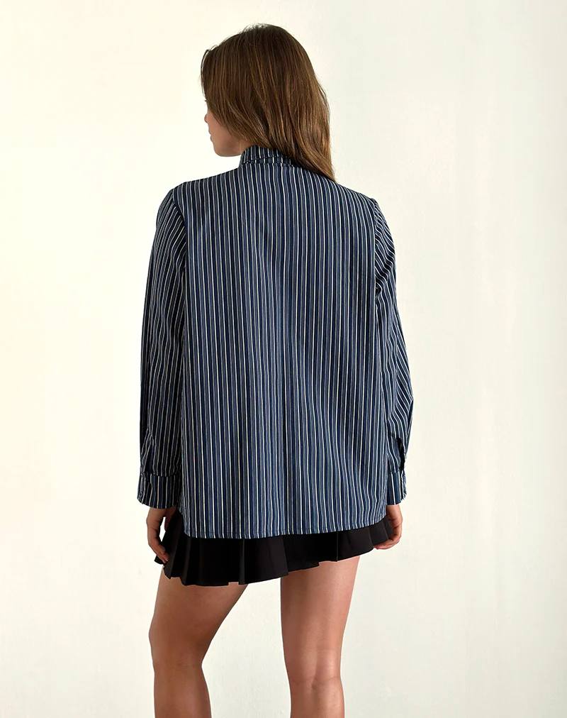 Turner Shirt in Dark Blue Indigo Stripe - Image 4