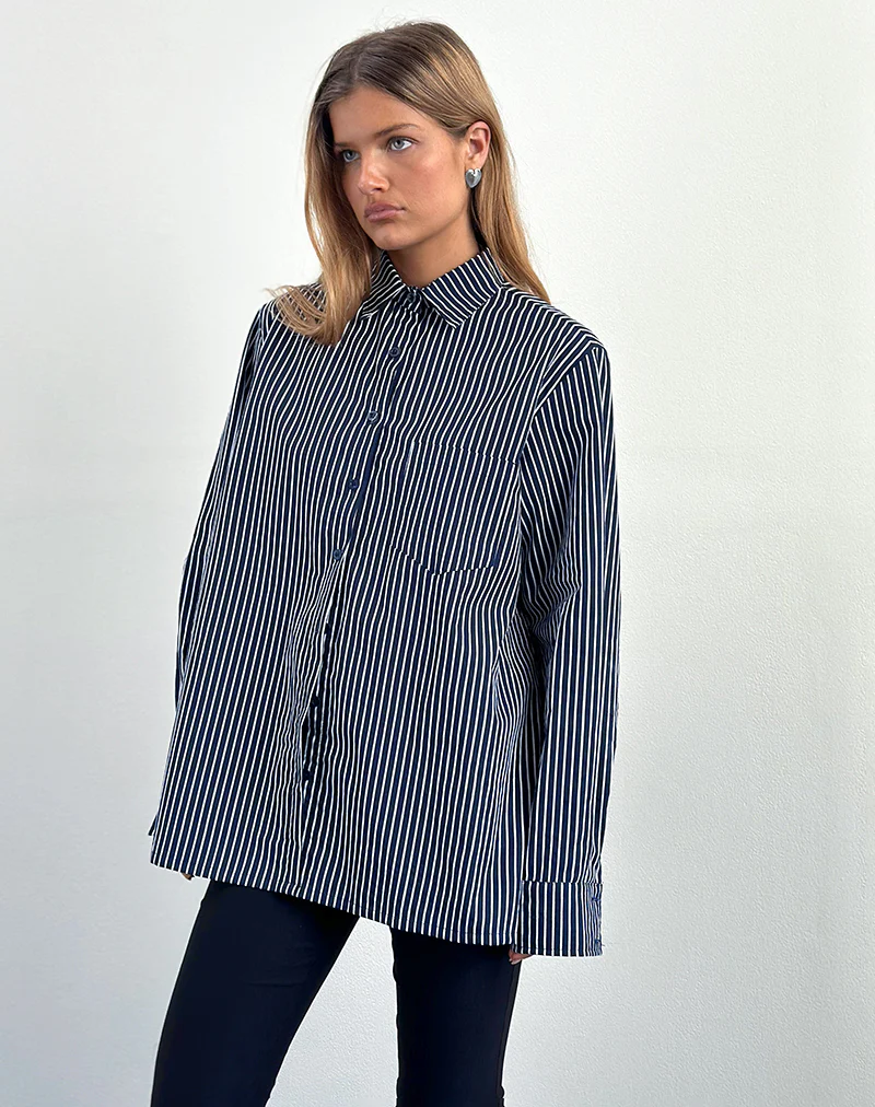 Turner Shirt in Mono Stripe Navy - Image 2
