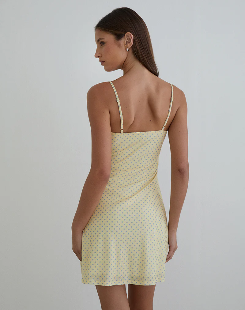Turu Mini Dress in Yellow with Compact Grey Polka - Image 5