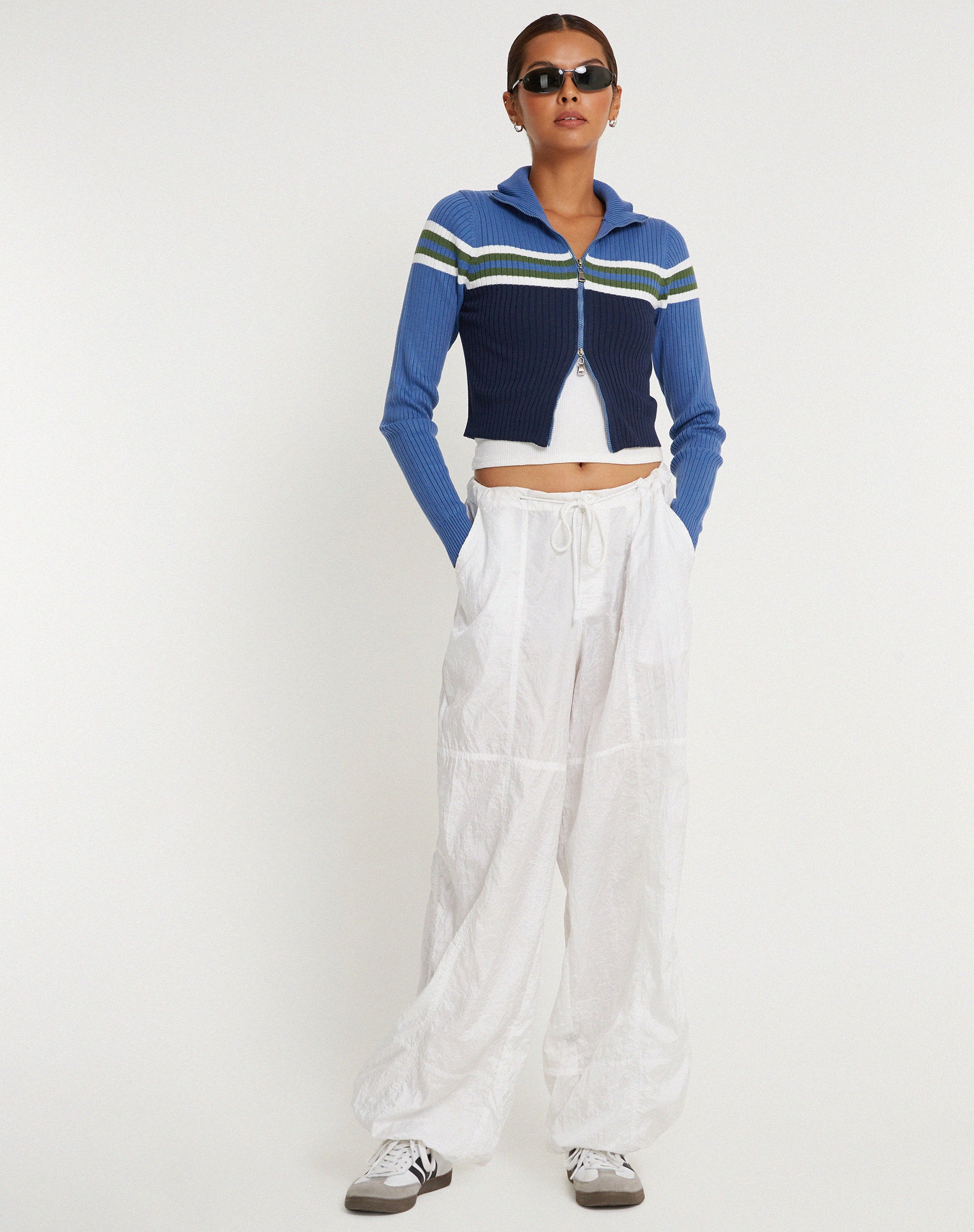 Tuzifa Cropped Knit Jumper in Navy Green and Blue - Image 5