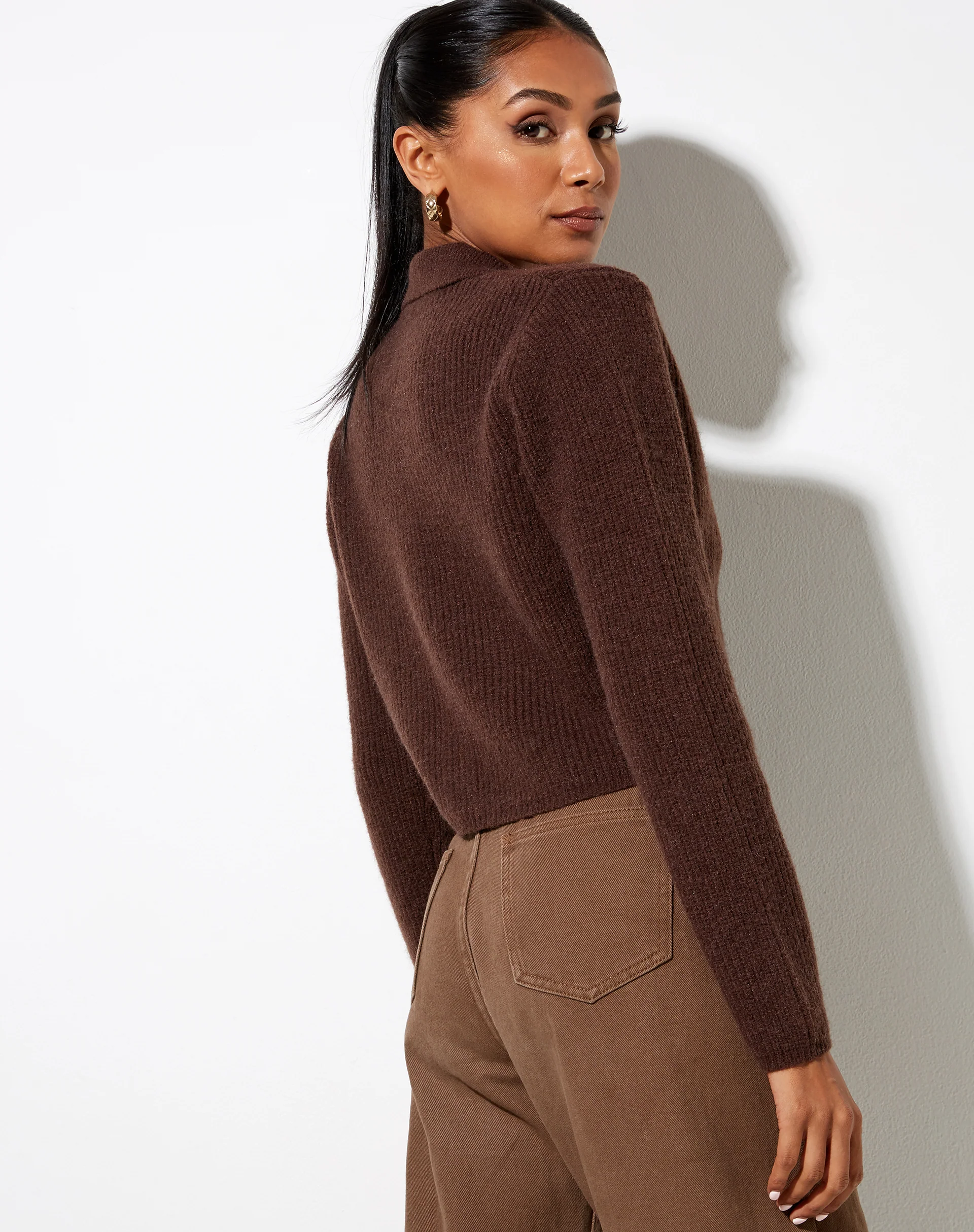 Tuzip Cardi in Knit Choco Brown - Image 2
