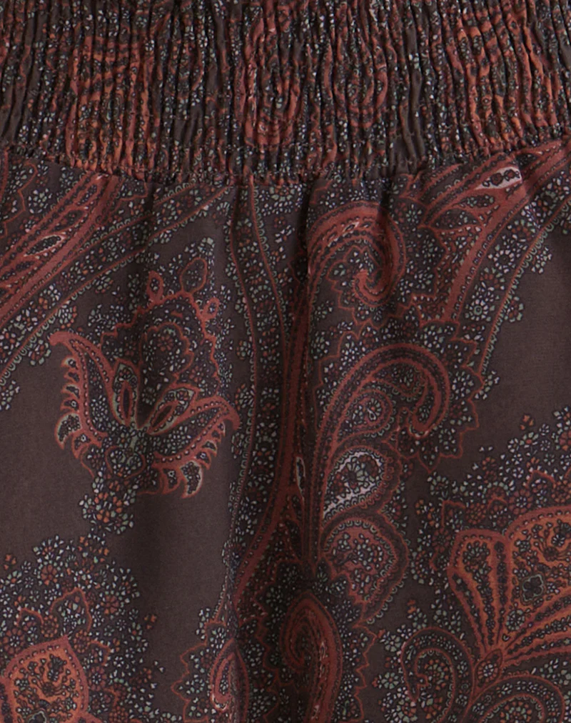 Tylan Mini Skirt in Chiffon Royal Paisley Burgundy - Image 5