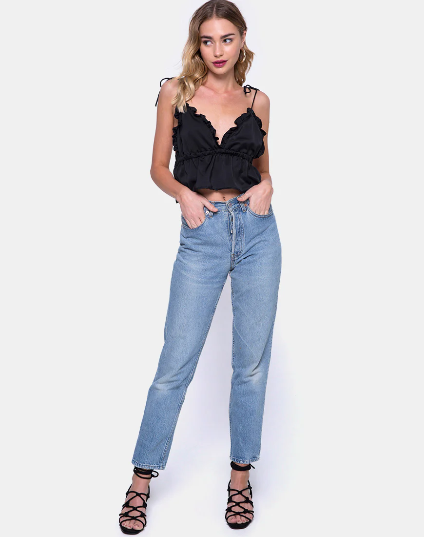 Tyrell Bralette Top in Satin Black - Image 3