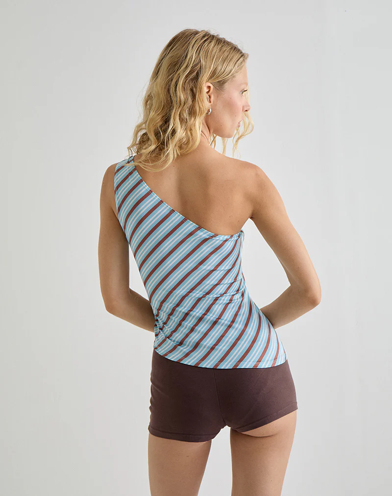 Uberta Asymmetric Tie Top in Diagonal Stripe Light Blue - Image 5