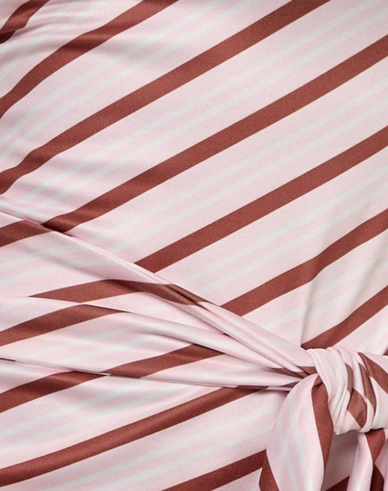 Uberta Asymmetric One Shoulder Tie Top in Diagonal Stripe Pink - Image 5