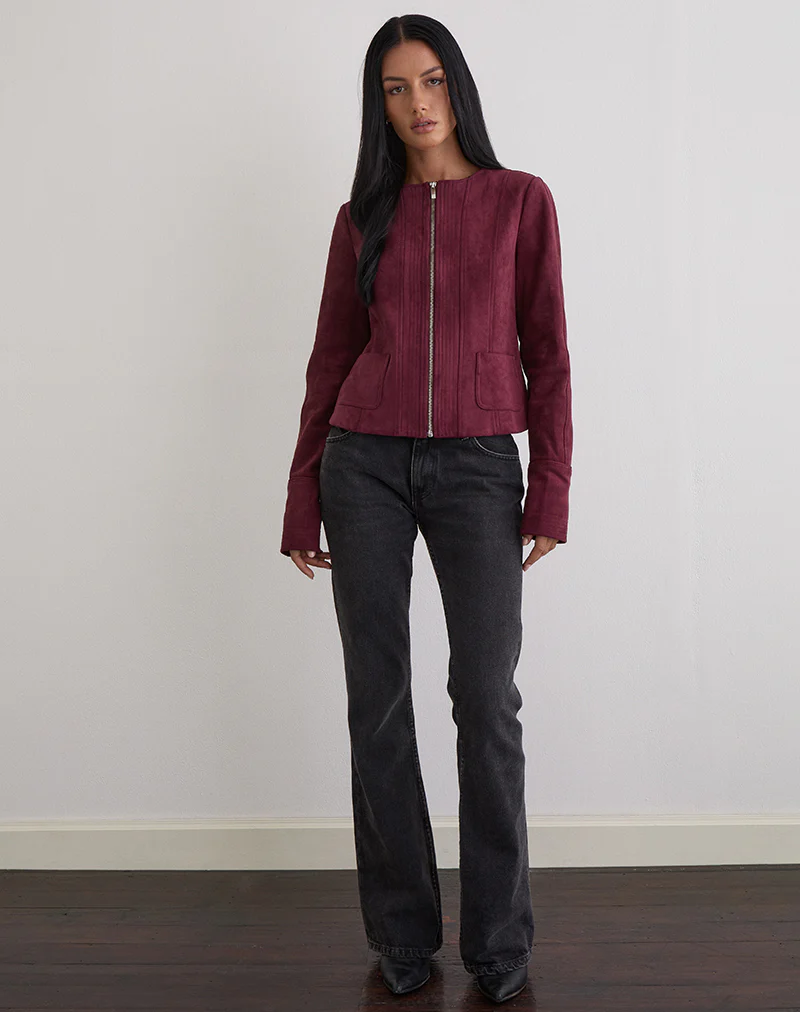 Ukiyo Jacket in Faux Suede Burgundy - Image 2