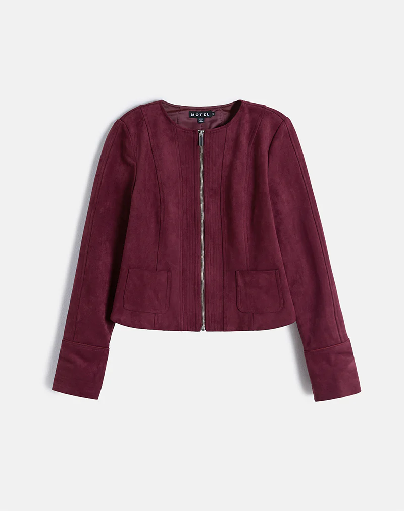 Ukiyo Jacket in Faux Suede Burgundy - Image 6
