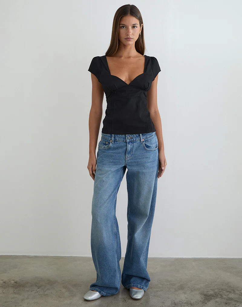 Uliva Cap Sleeve Corset Top in Poplin Black - Image 4