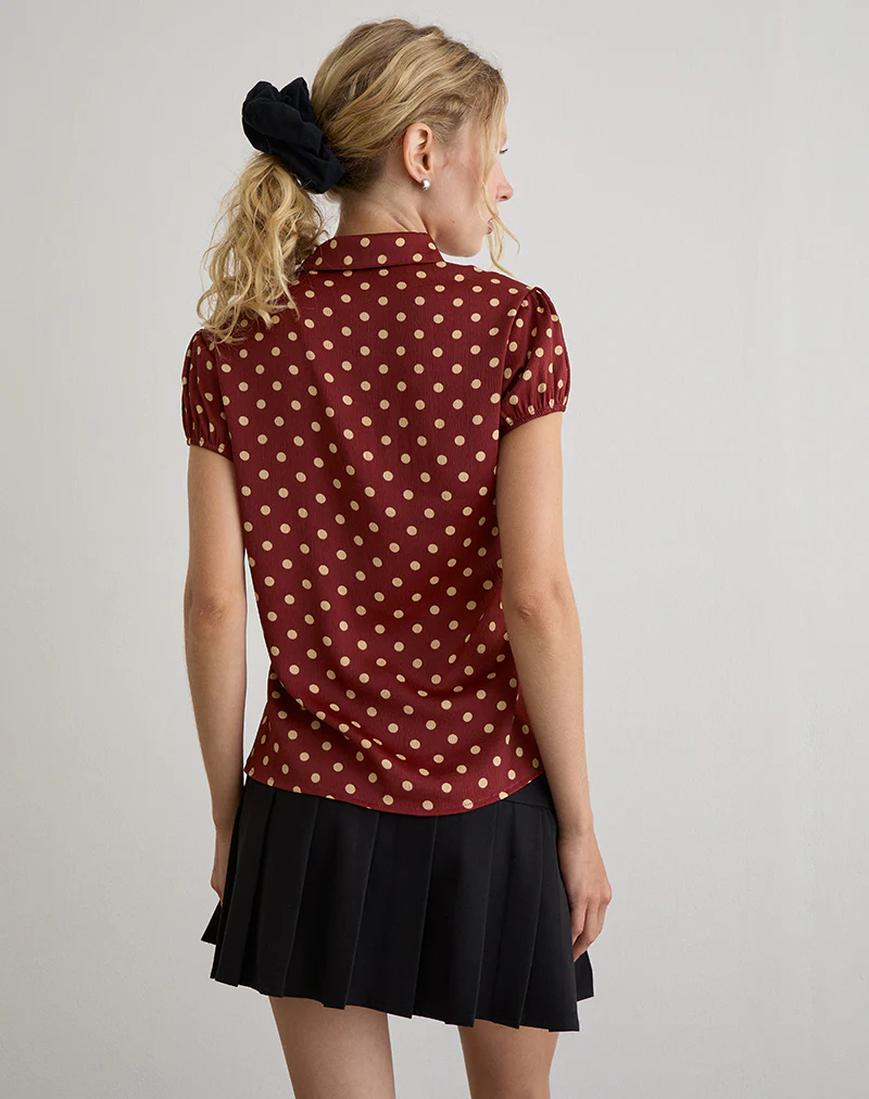 Ulsan Fitted Shirt in Burnt Red with Polka Print - Image 4