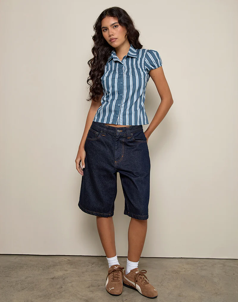 Ulsan Fitted Shirt in Poplin Formal Stripe Navy - Image 2