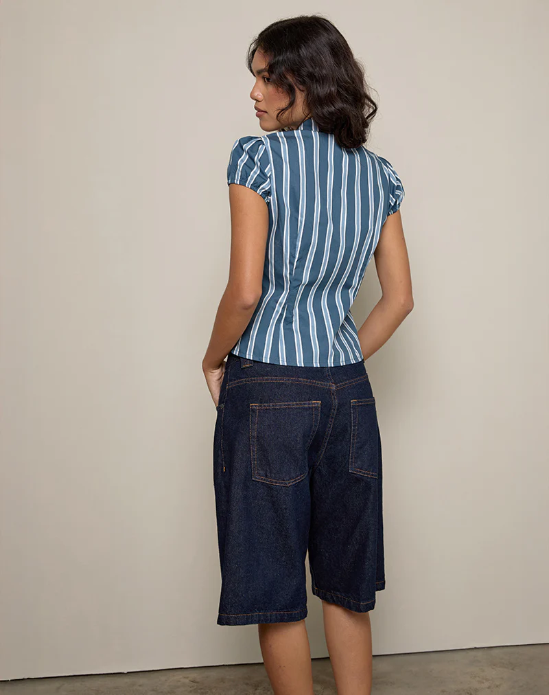 Ulsan Fitted Shirt in Poplin Formal Stripe Navy - Image 4