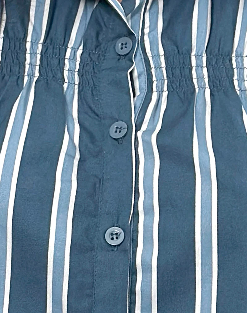 Ulsan Fitted Shirt in Poplin Formal Stripe Navy - Image 5