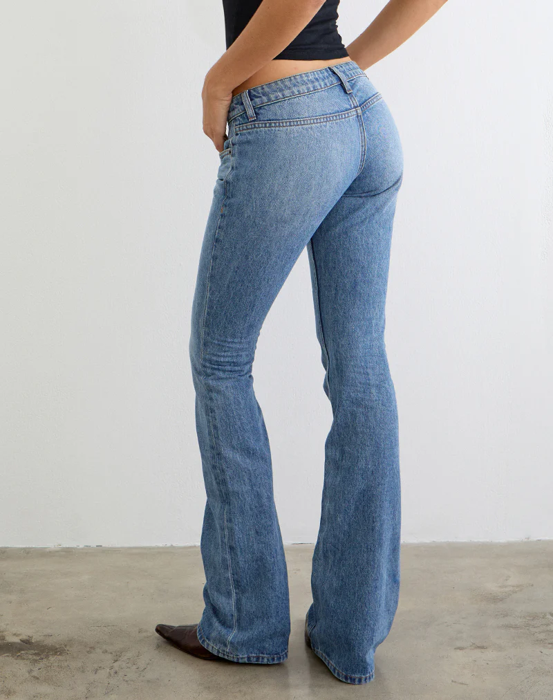 Ultra Low Rise Flare Jean in Slate Blue - Image 6