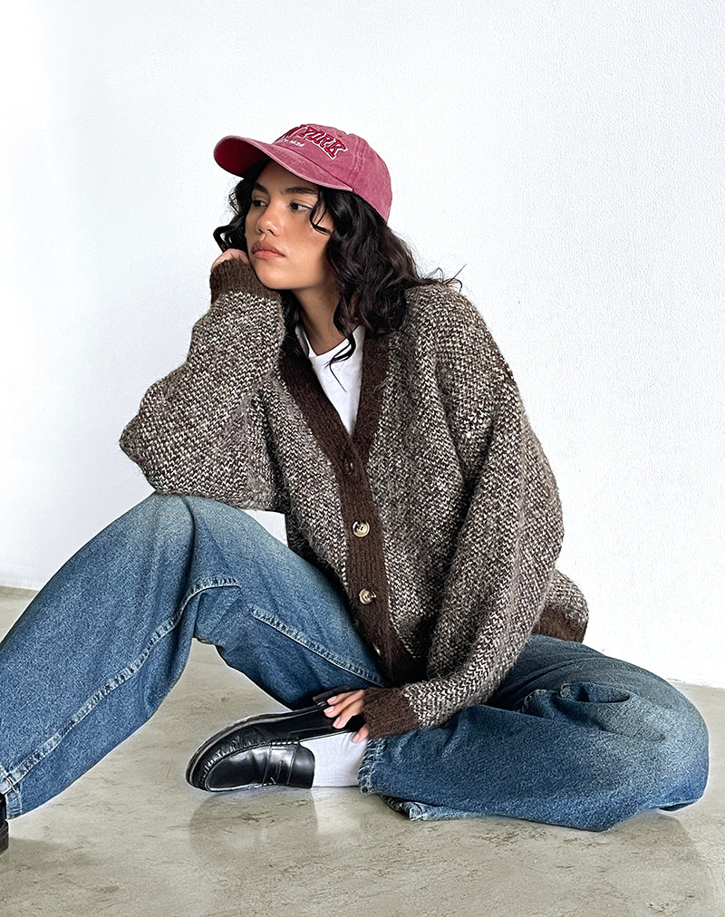 Ura Oversized Knitted Cardigan in Brown and Cream - Image 5