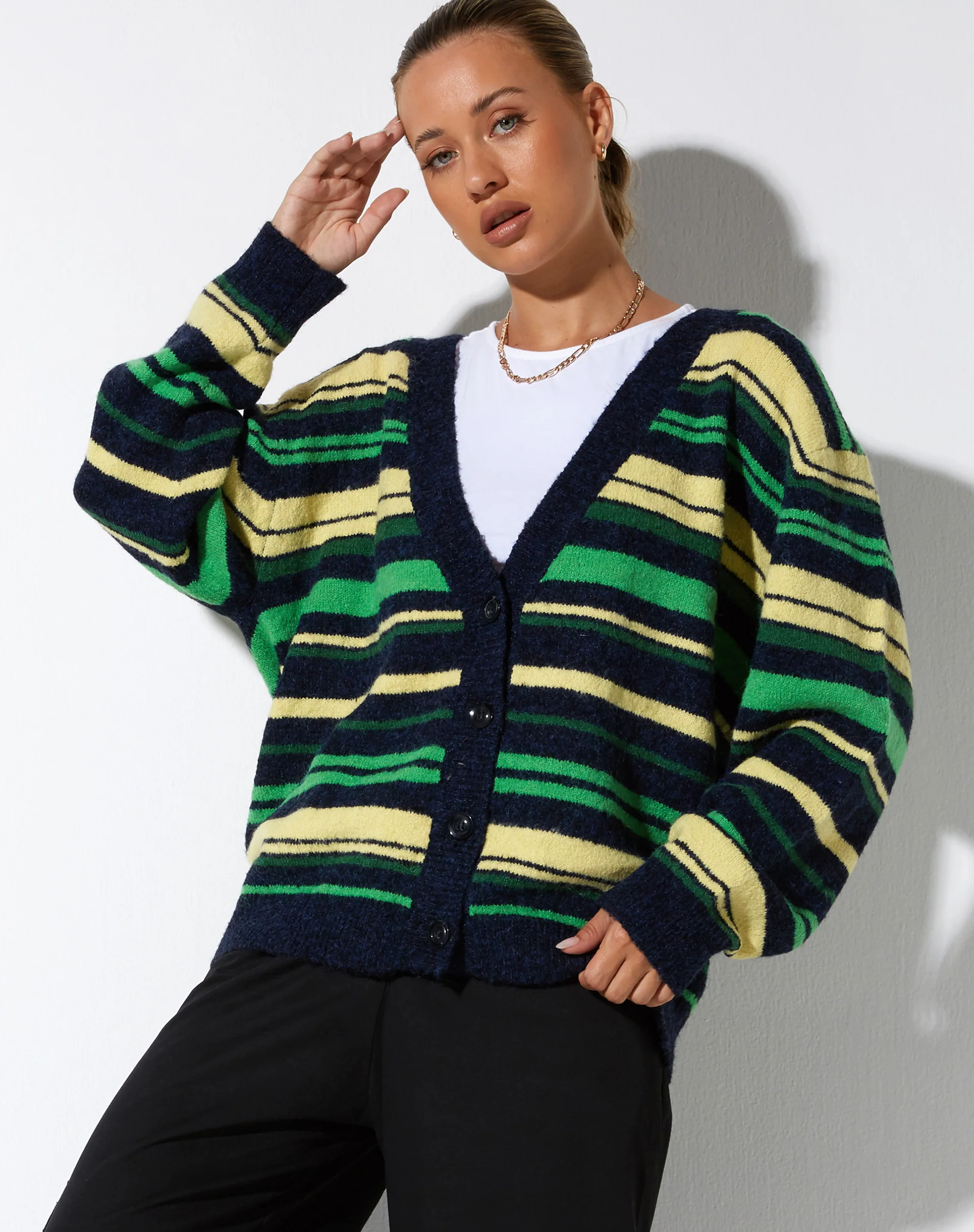 Uriela Cardi in Dark Green Stripe - Image 4
