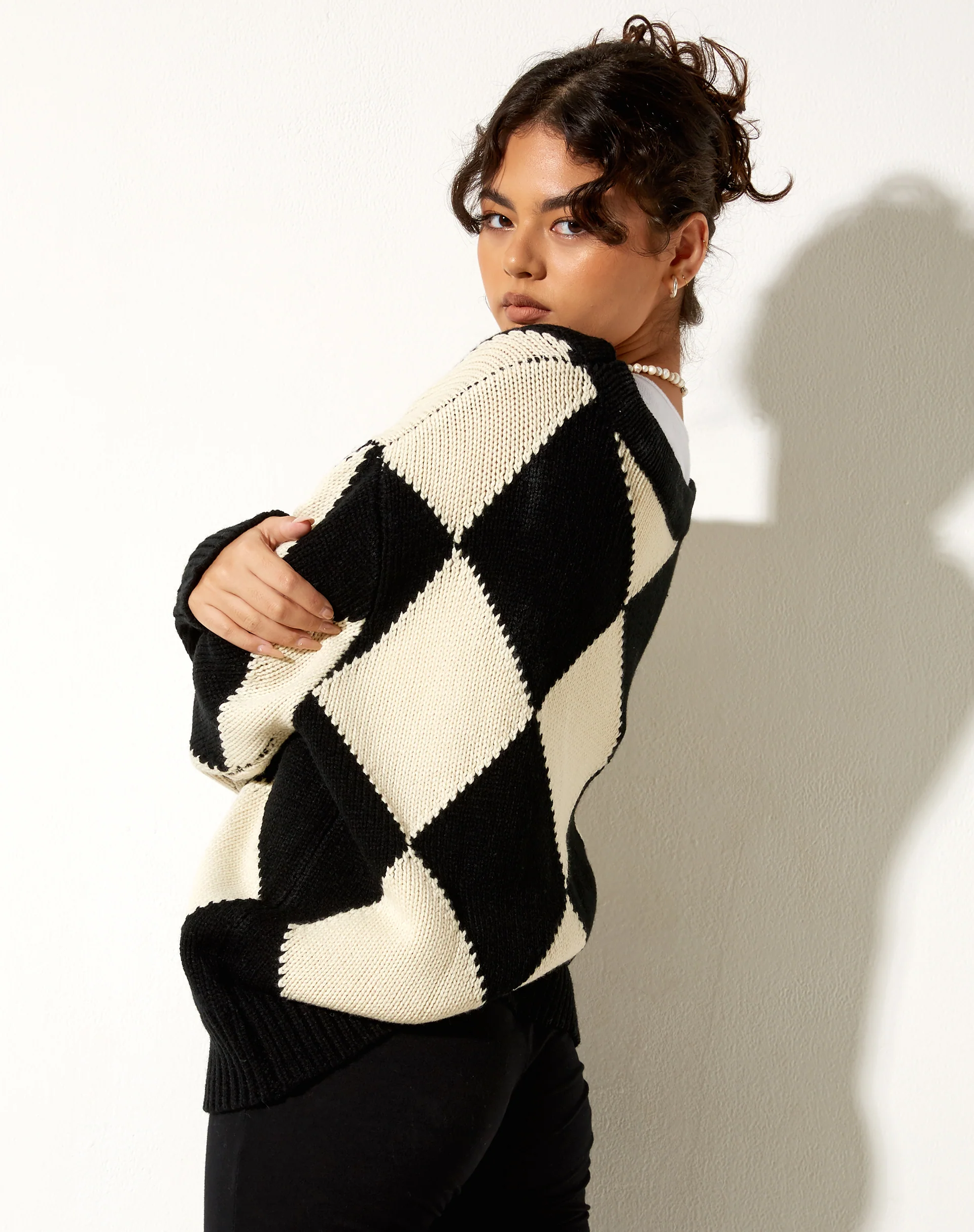 Uriela Cardigan in Harlequin Black and Off White - Image 4