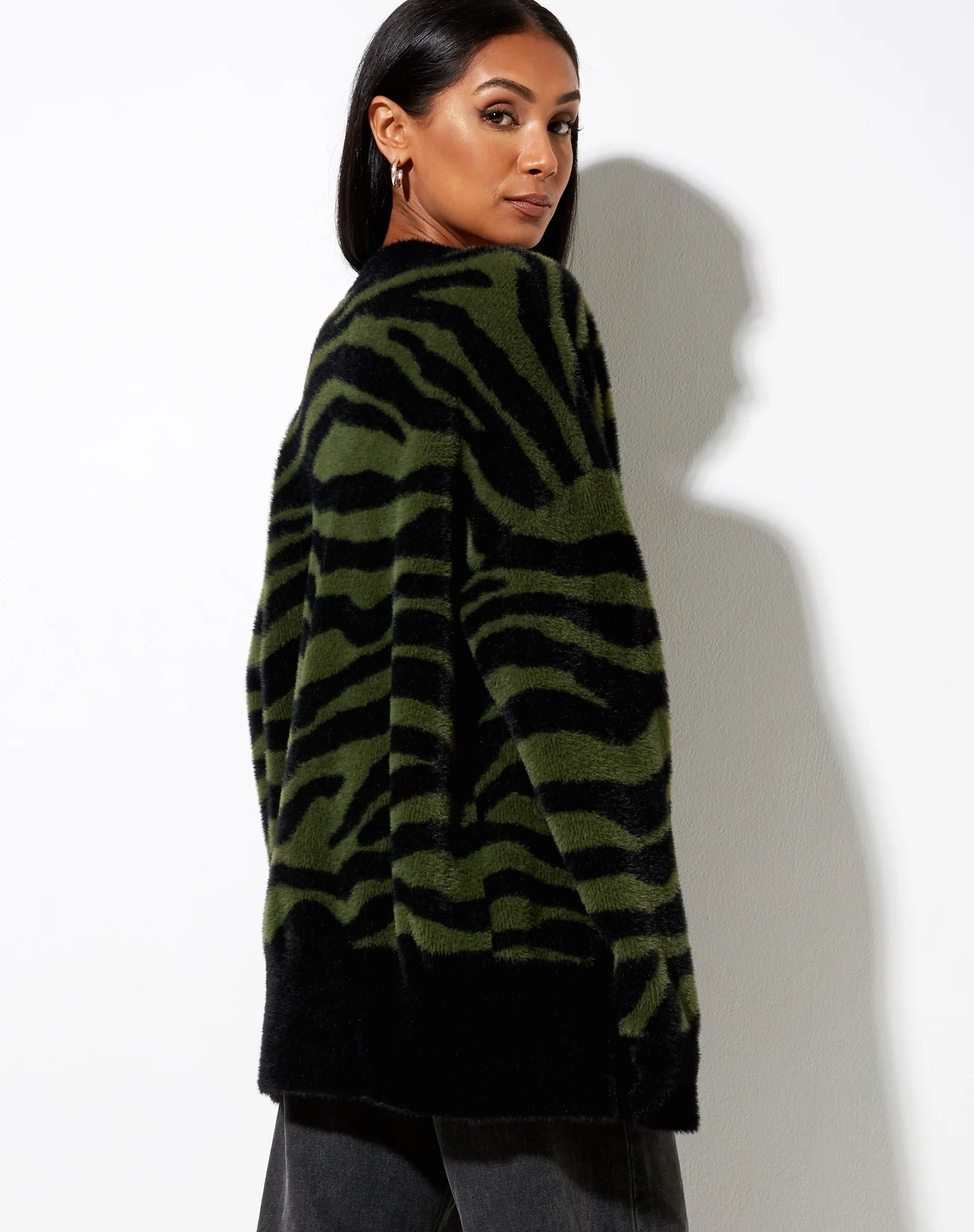 Uriela Cardi in Knit Zebra Olive and Black - Image 3