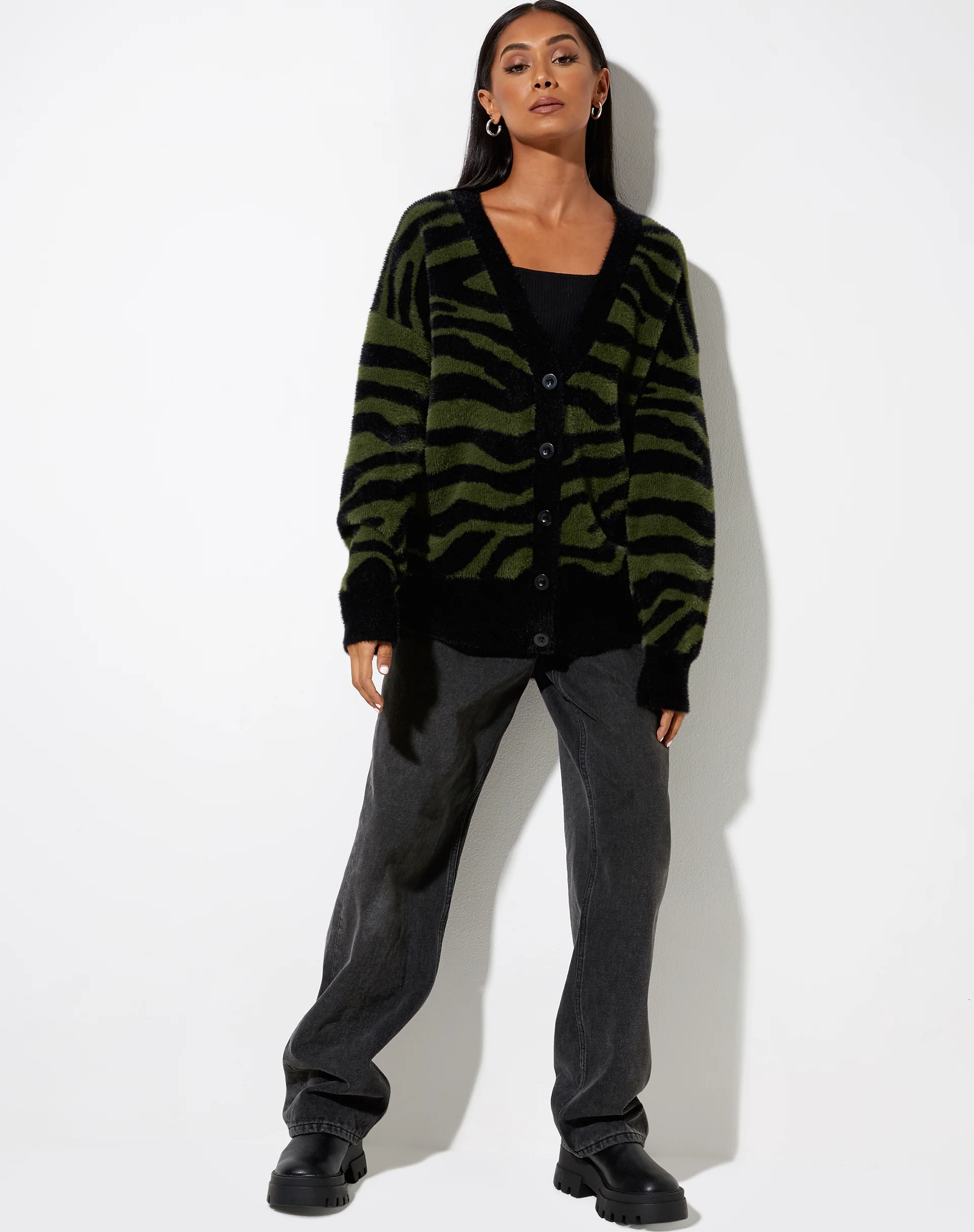 Uriela Cardi in Knit Zebra Olive and Black - Image 5