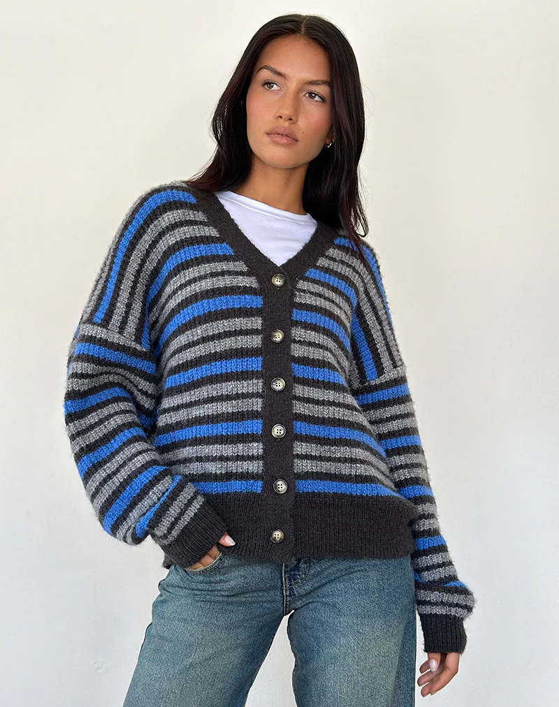 Uriela Cardigan in Light Grey and Blue Grey Stripe - Image 2