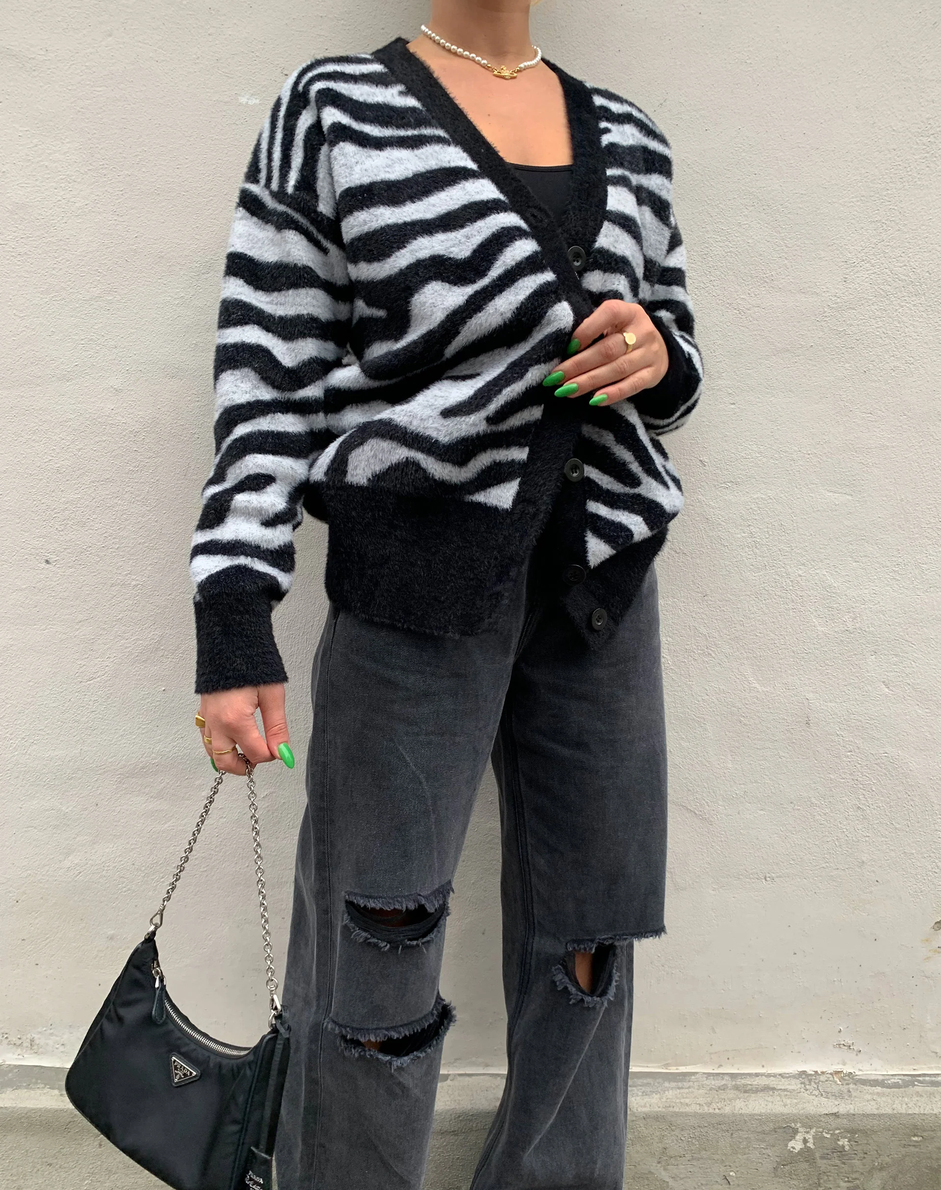 Uriela Cardigan in Knit Zebra Black and White - Image 2