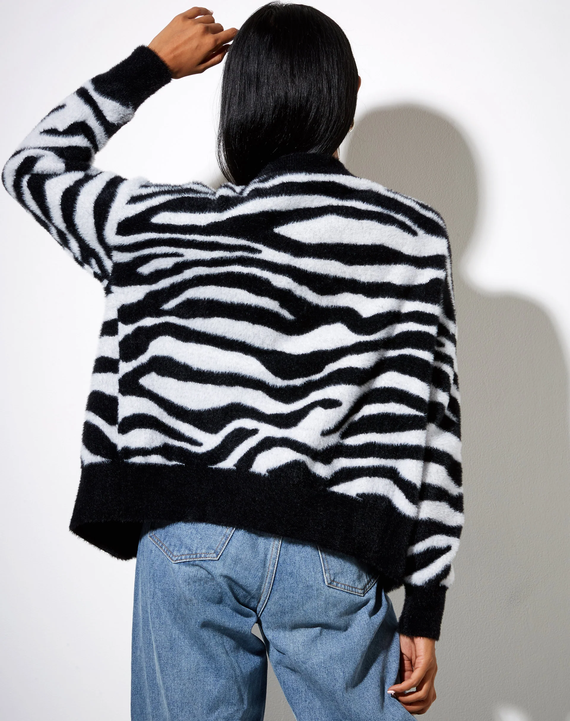 Uriela Cardigan in Knit Zebra Black and White - Image 4