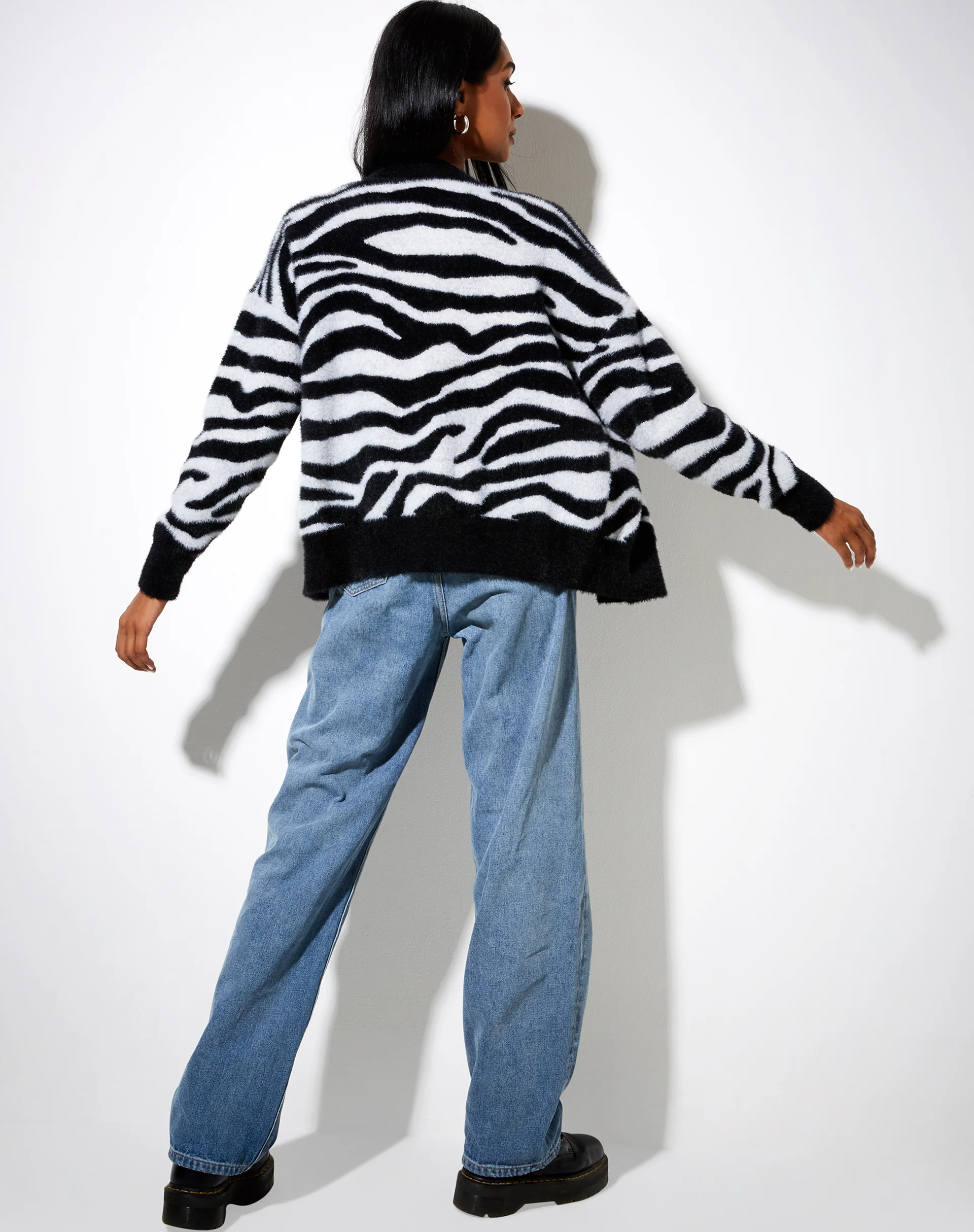 Uriela Cardigan in Knit Zebra Black and White - Image 6