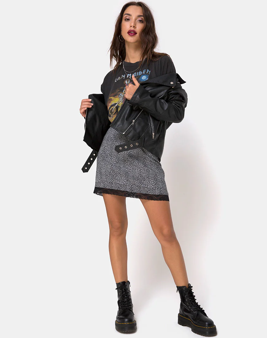 Urila Mini Skirt in Ditsy Leopard Grey - Image 3