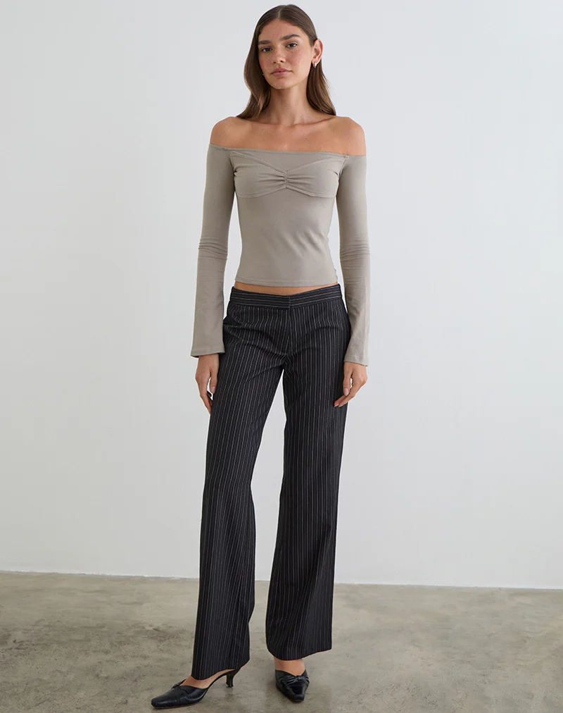 Ursuly Long Sleeve Bardot Top in Moon Rock - Image 2