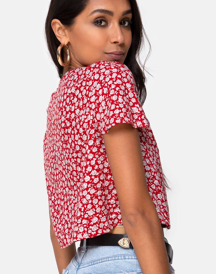 Vaco Blouse in Ditsy Red Rose and Silver - Image 2