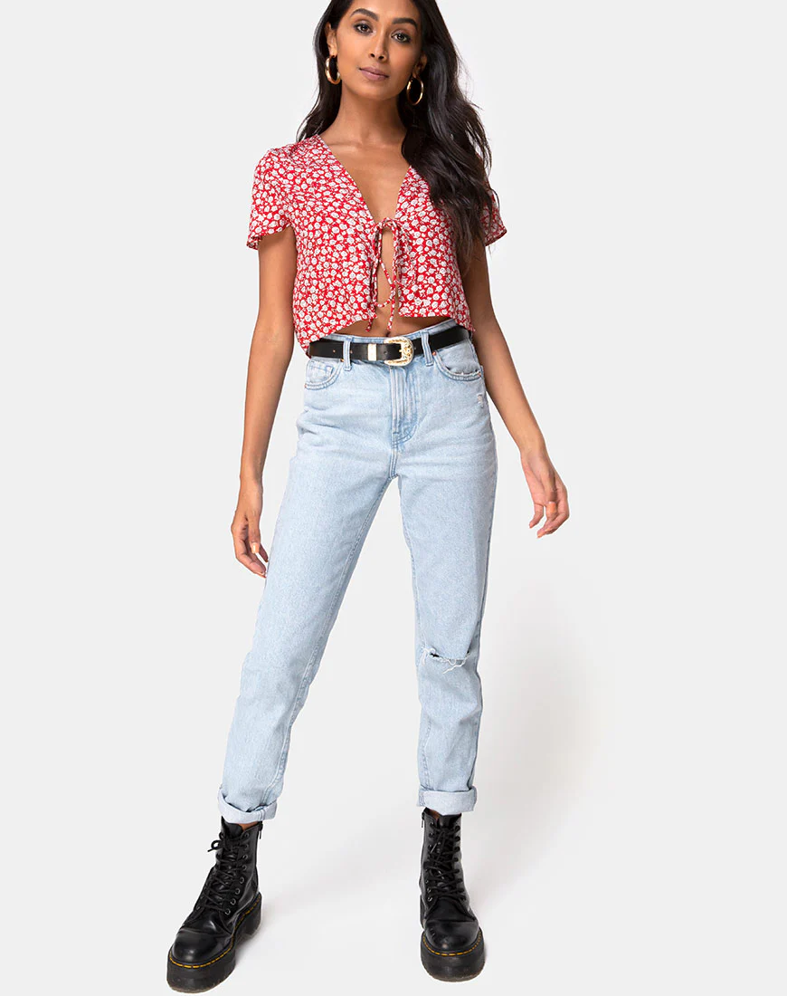 Vaco Blouse in Ditsy Red Rose and Silver - Image 3