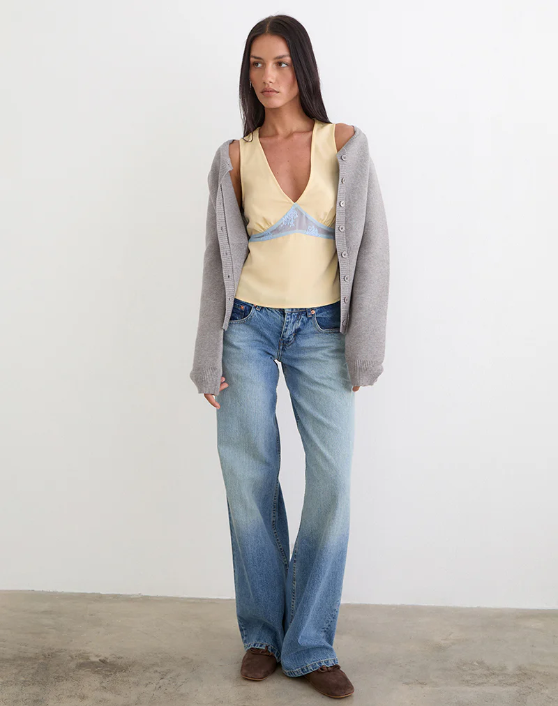 Valeska Lace Insert Top in Satin Lemon - Image 3