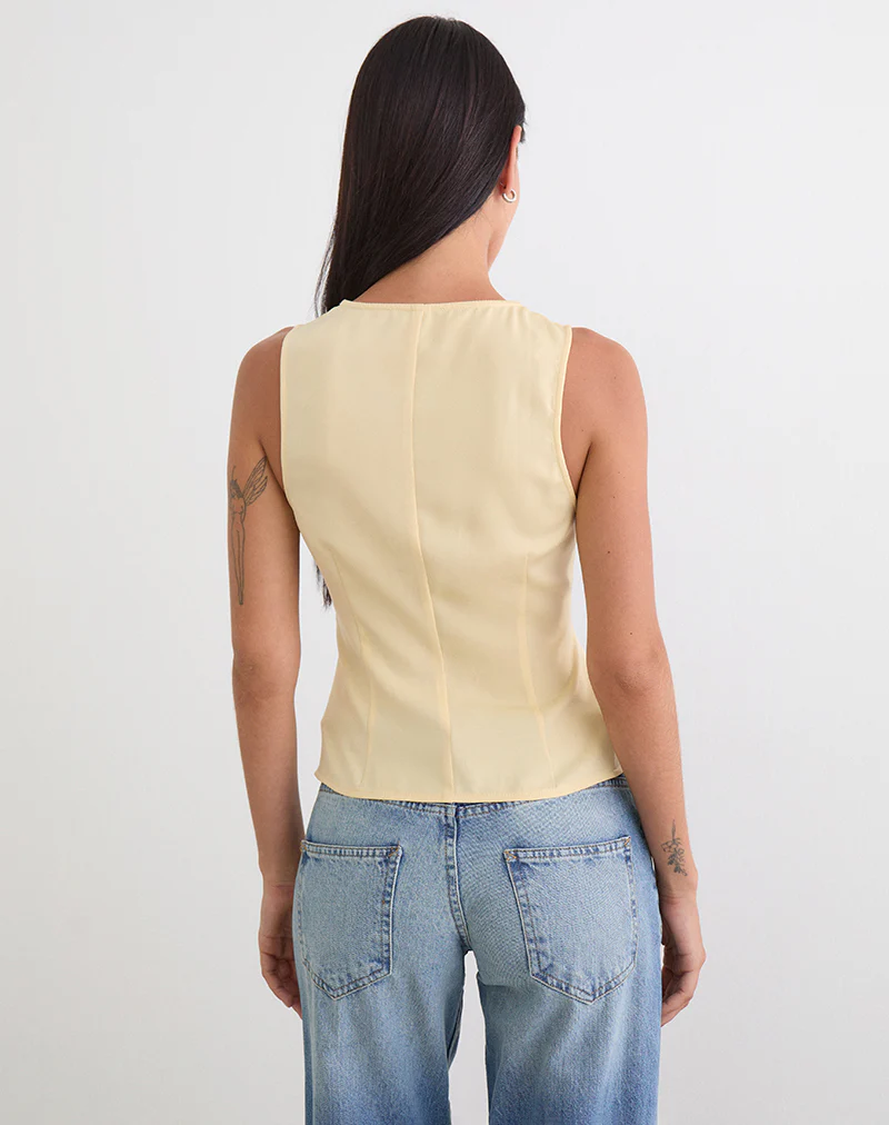 Valeska Lace Insert Top in Satin Lemon - Image 4