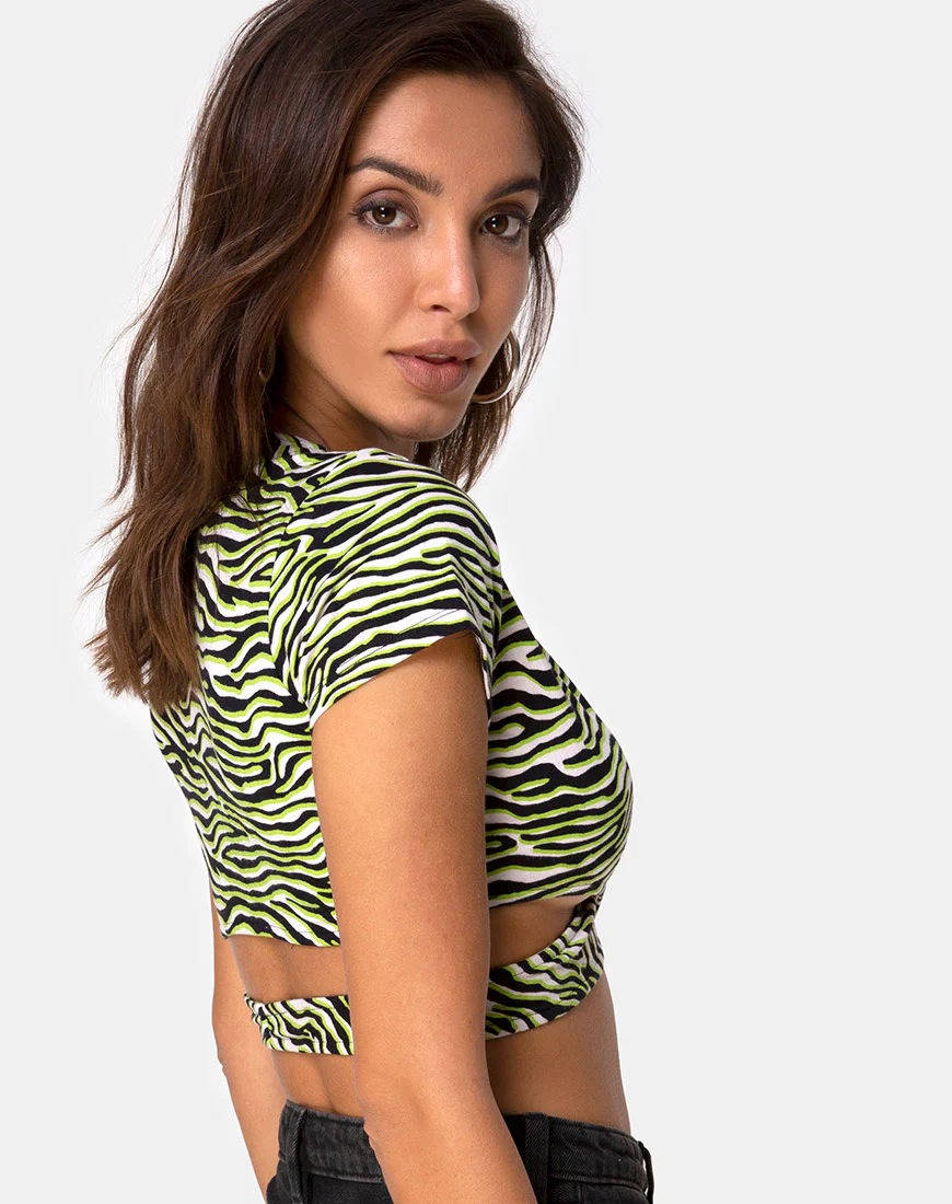 Valiza Top in Zebra Fluro Green - Image 2