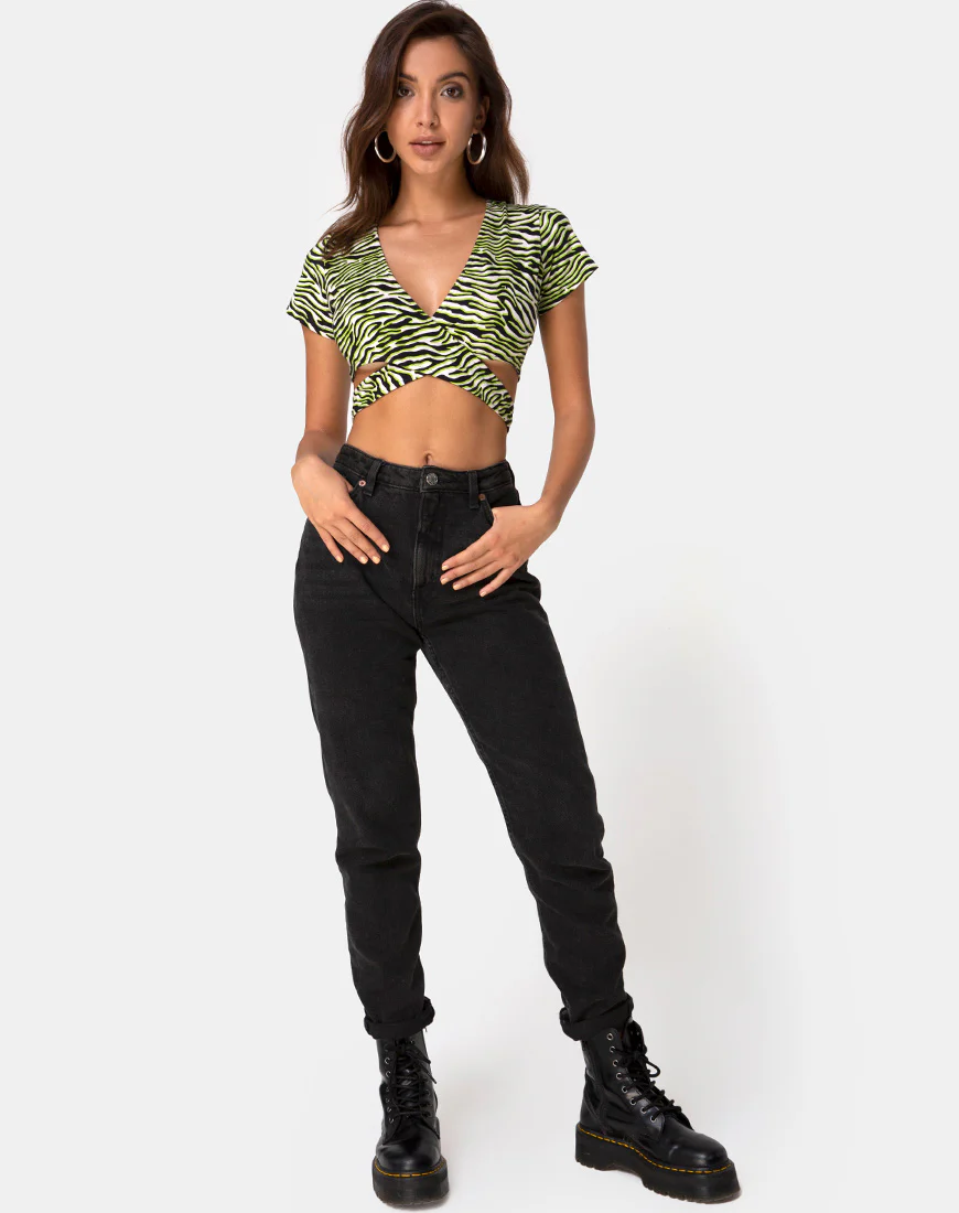Valiza Top in Zebra Fluro Green - Image 3