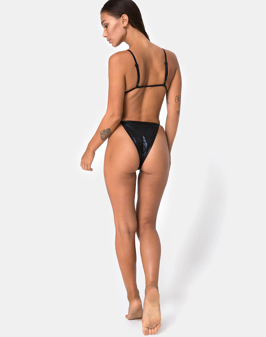 Valter Bikini Bottom in Black Oil Snake - Image 2