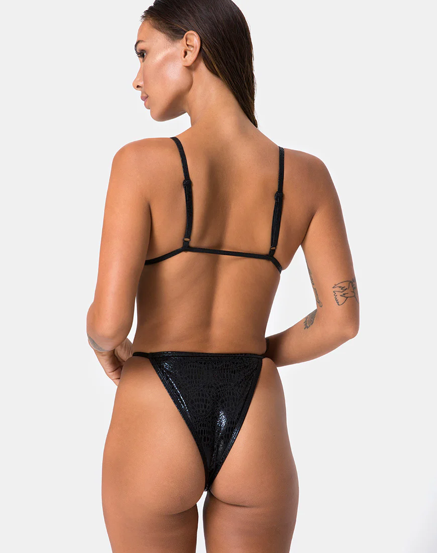 Valter Bikini Bottom in Black Oil Snake - Image 4