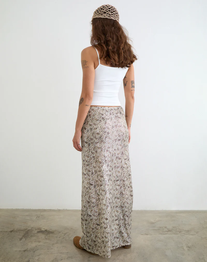 Vanessa Maxi Skirt in Paisley Sequin Gold - Image 3