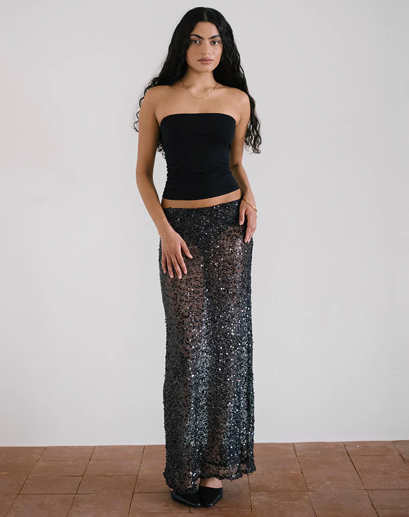 Vanessa Maxi Skirt in Sequin Mesh Black - Image 2