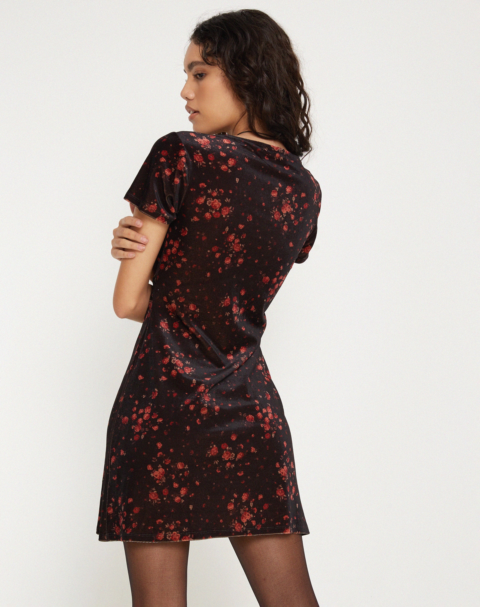 Vania Mini Dress in Rose Cluster Velvet - Image 5