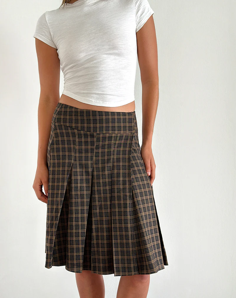 Vanka Midi Skirt in Dark Brown Check - Image 5