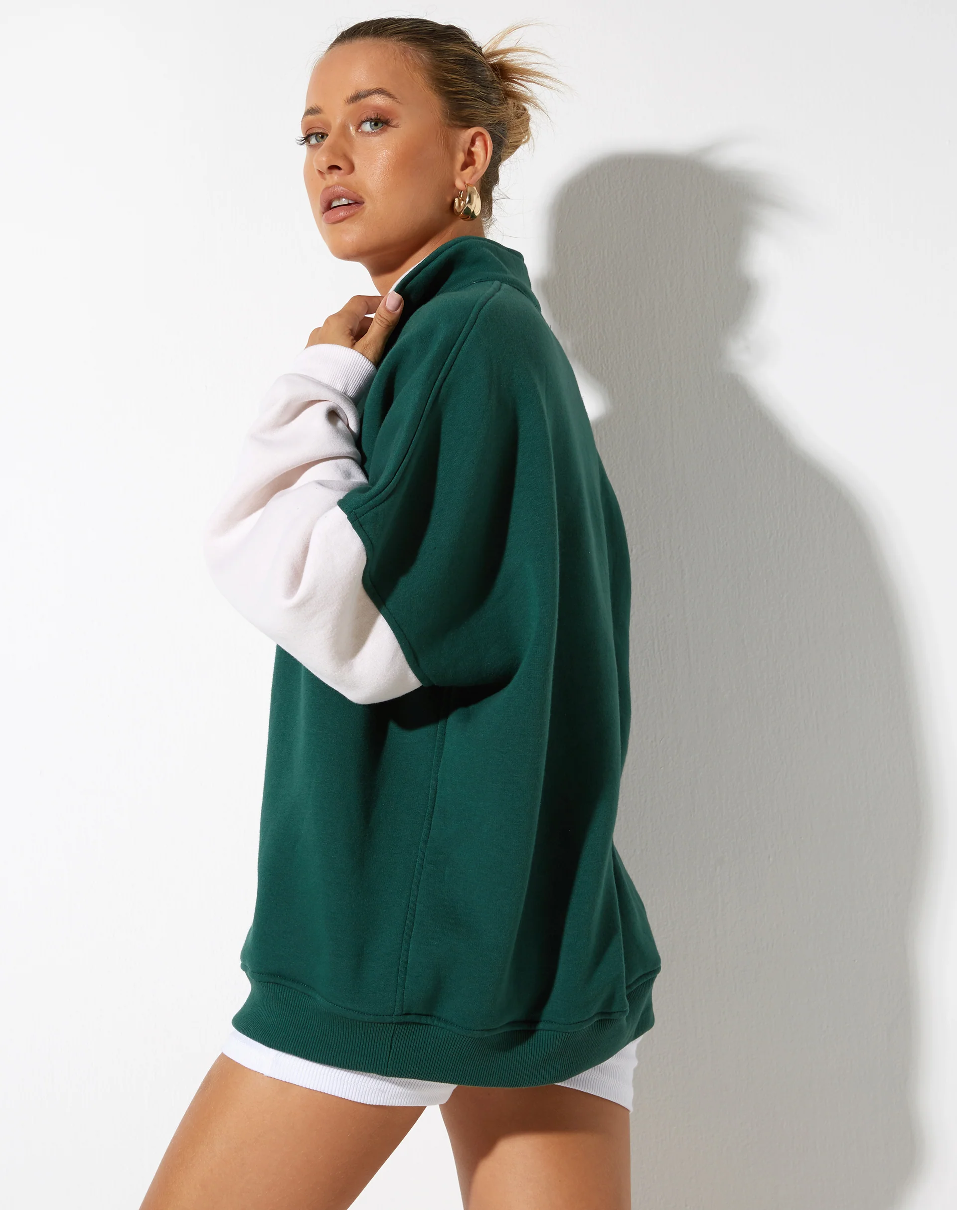 Varsity Oversized Jumper in Forest Green Winter White Sport Society - Image 2