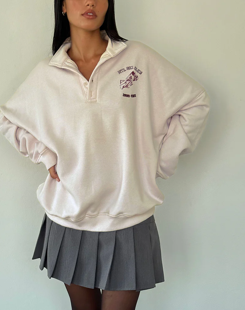 Varsity Jumper in Winter White with Burgundy Ski Club Embroidery - Image 4