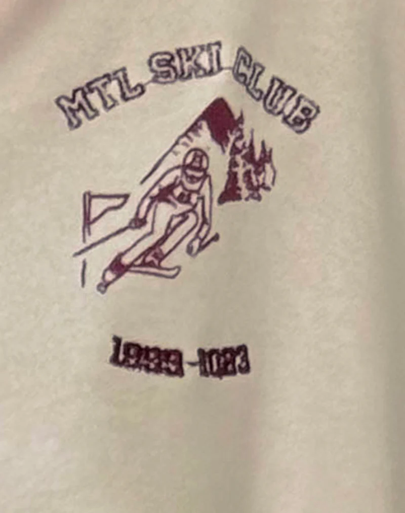 Varsity Jumper in Winter White with Burgundy Ski Club Embroidery - Image 6